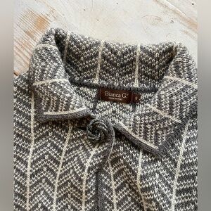 Bianca G cardigan sweater wool acrylic blend grey white Made in Italy sz S EUC